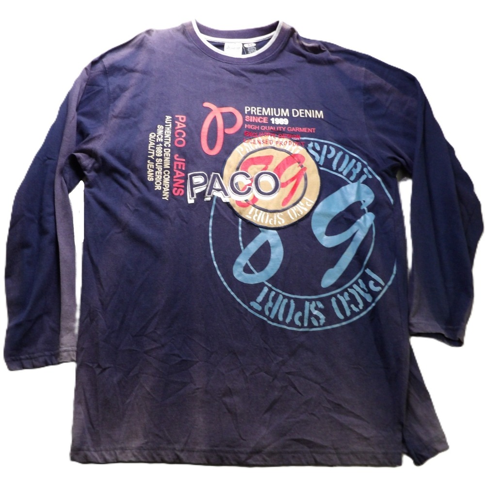 VTG Y2K Paco Jeans Sport 89 Long Sleeve Shirt Ramie Cotton Men 3X Navy Tee Skate